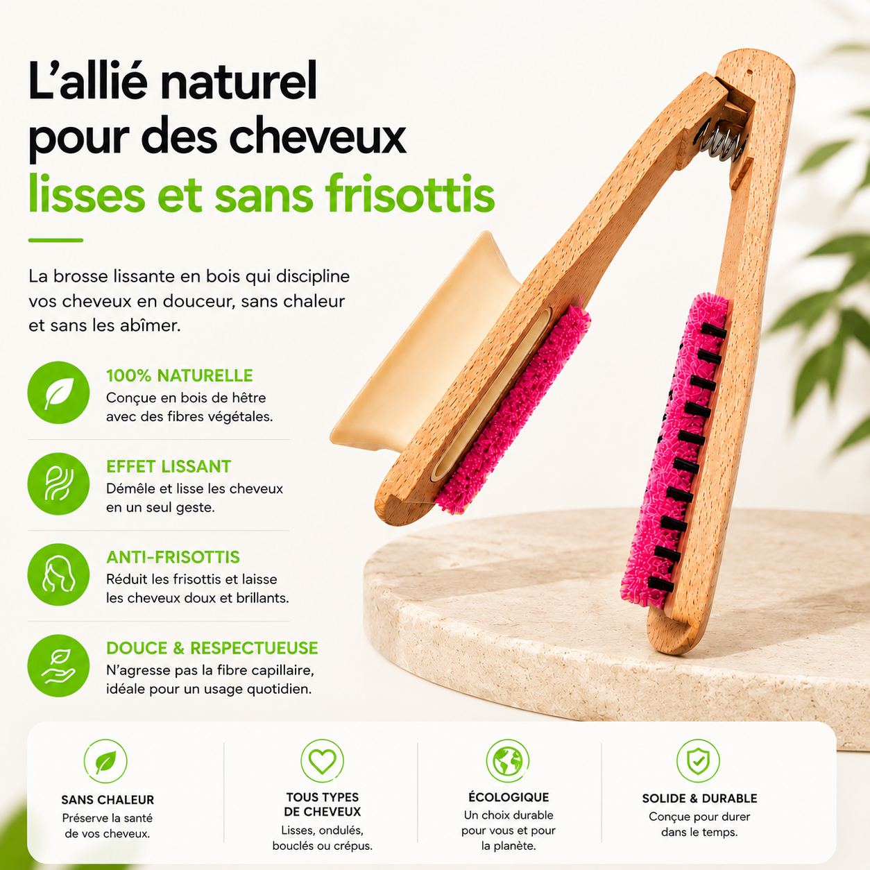 Brosse Pince — l'allié naturel pour des cheveux lisses et sans frisottis