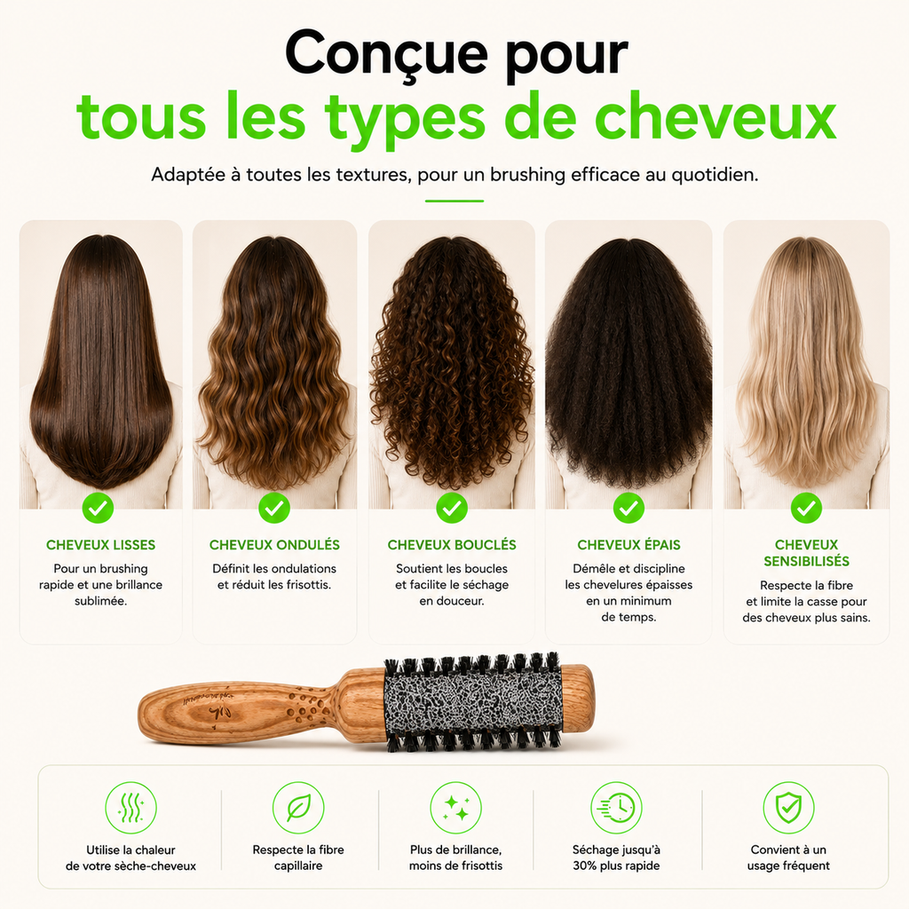 Brosse Ronde — conçue pour tous les types de cheveux