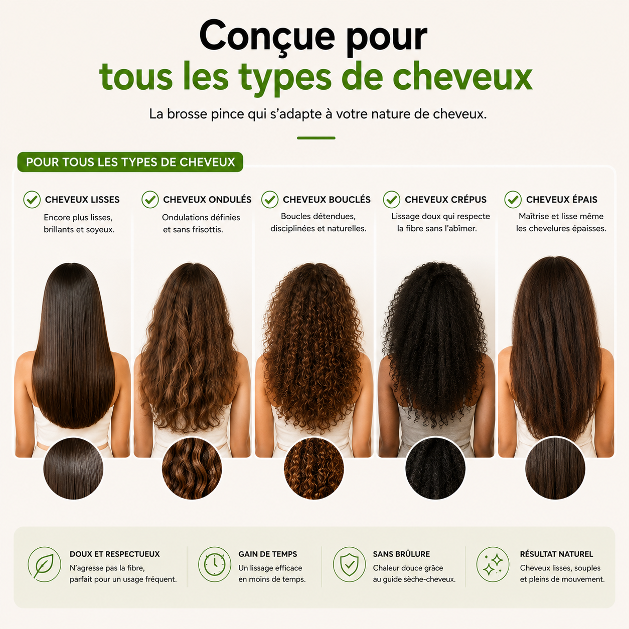 Brosse Pince — conçue pour tous les types de cheveux