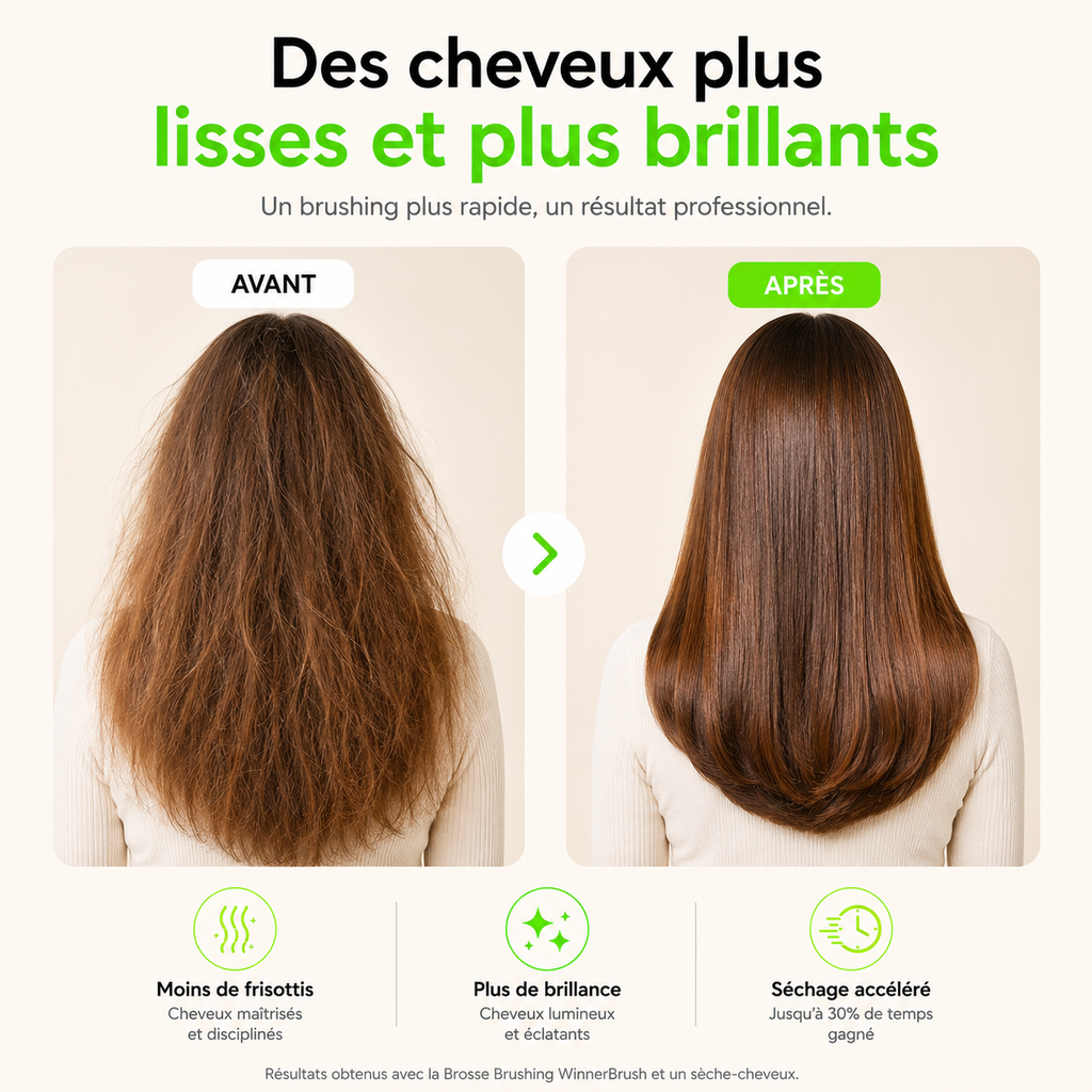 Brosse Ronde — résultats avant / après, cheveux plus lisses et brillants
