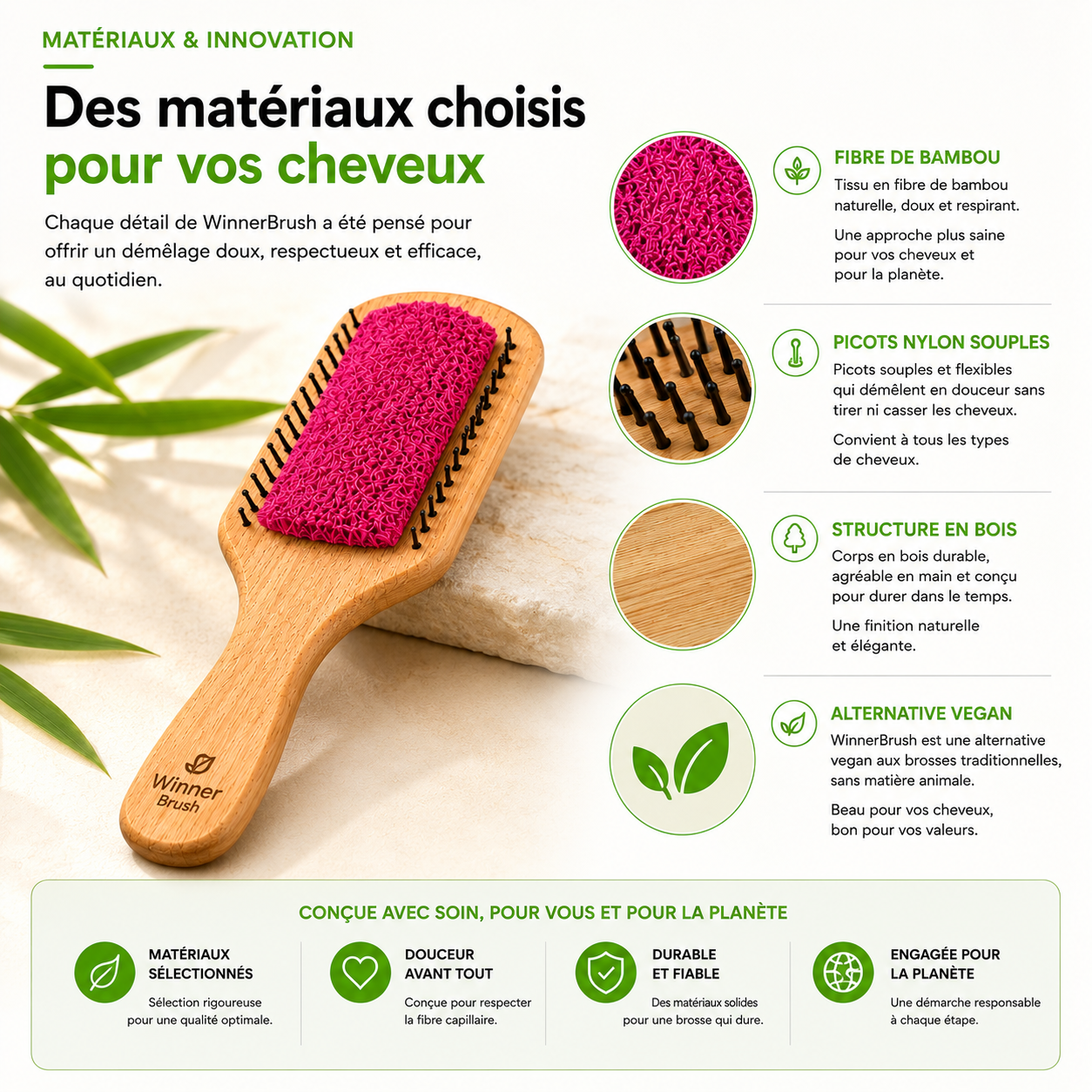 Brosse Plate Bambou — matériaux naturels